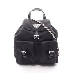 Prada Shoulder Bag 1bh029 Black Nylon Saffianoleather Triangle Logo Chain
